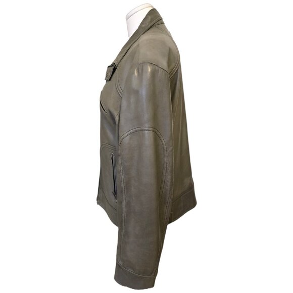 Men's Danier Genuine Leather Moto Jacket Grey Taupe Fall Zip Up Racer Sz M - Picture 5 of 13